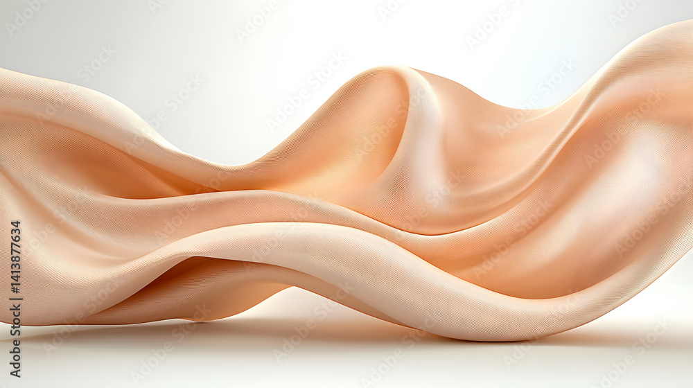 Fototapeta premium Abstract Peach Fabric Flowing Dynamically on White Background