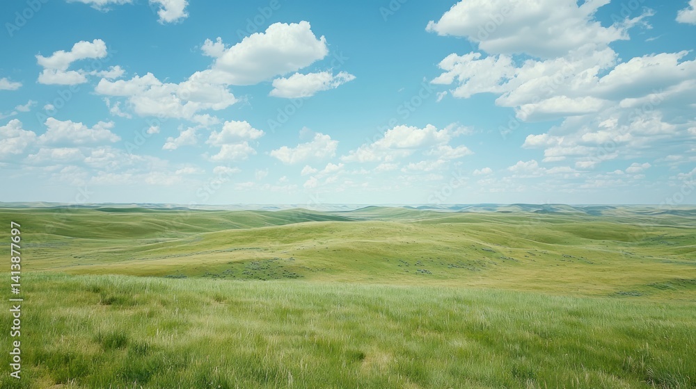 Serene Rolling Hills of the Prairie Under a Summer Sky Serene Rolling Hills of the Prairie Under a Summer Sky