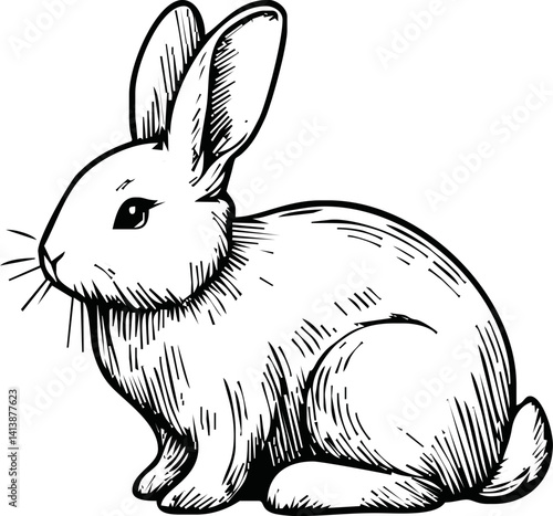 rabbit ink sketch vector illustration for coloring book