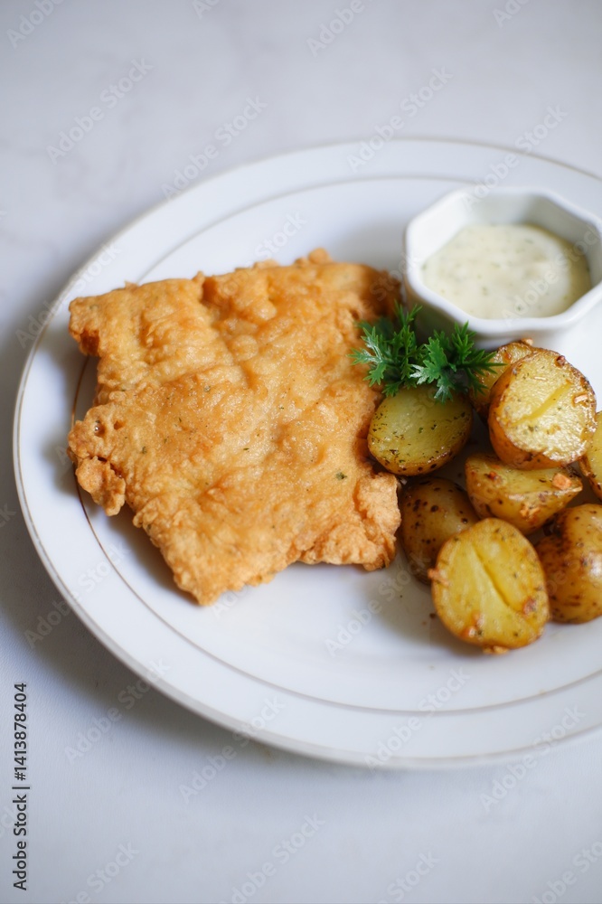 Fish and chips with tar tar sauce Fish and chips with tar tar sauce