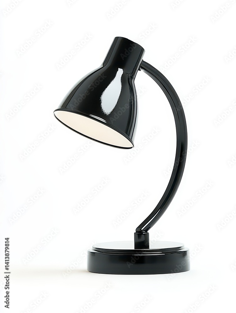 Black Table Lamp with Curved Stand on White Background Black Table Lamp with Curved Stand on White Background