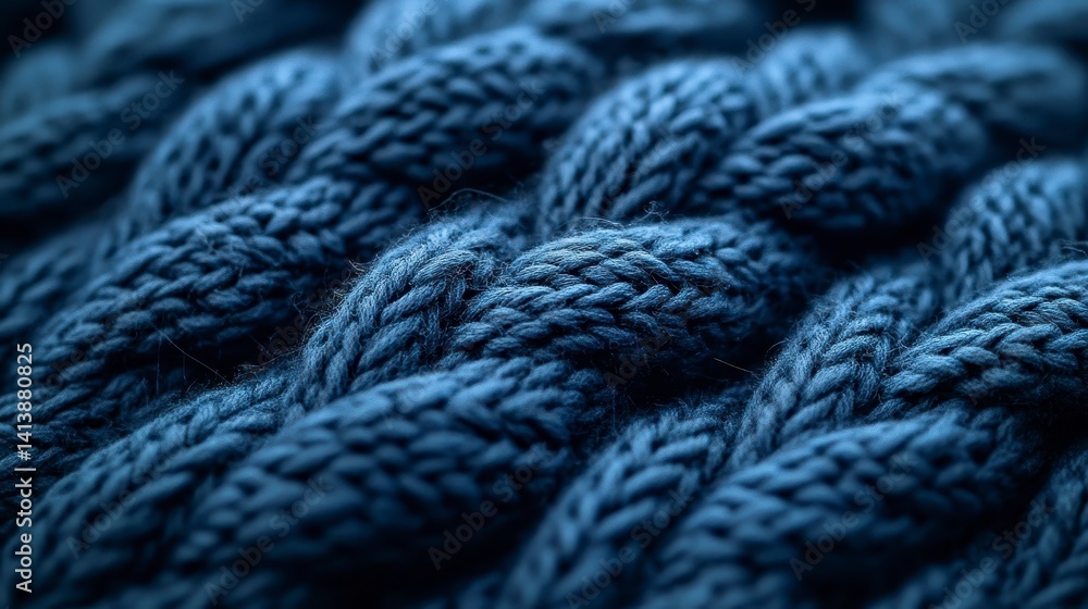 Close up of Dark Blue Knitted Fabric Texture Close up of Dark Blue Knitted Fabric Texture