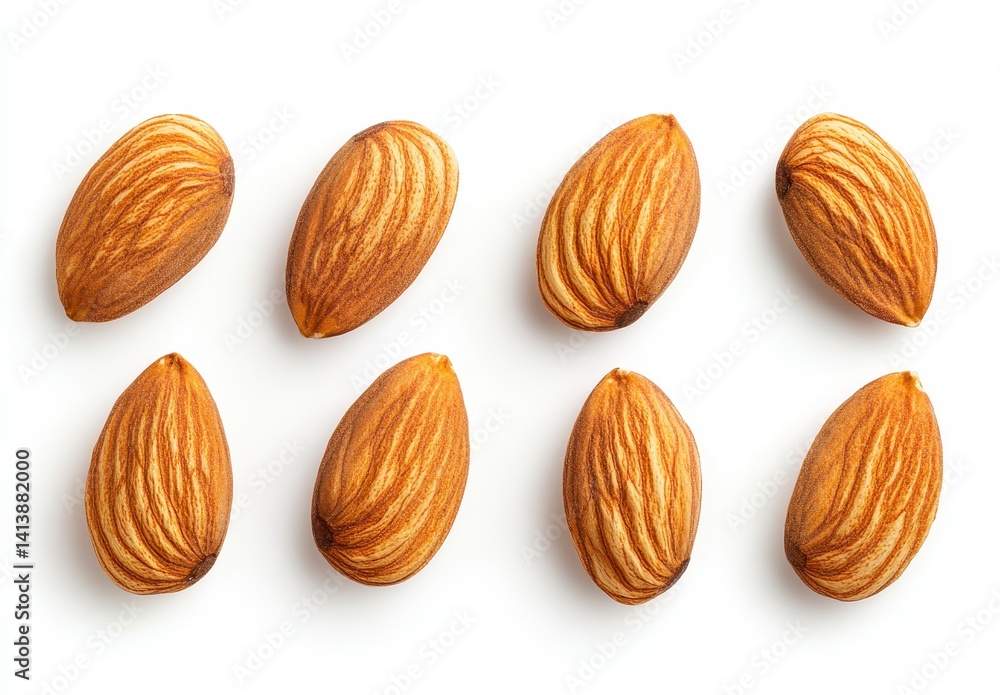 Isolated Brown Almonds on White Background Top View Isolated Brown Almonds on White Background Top View