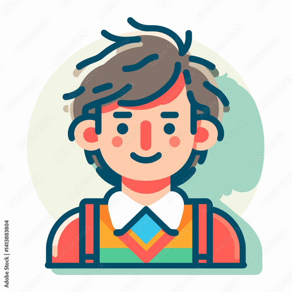 Playful young boy smiling in colorful illustration style Playful young boy smiling in colorful illustration style
