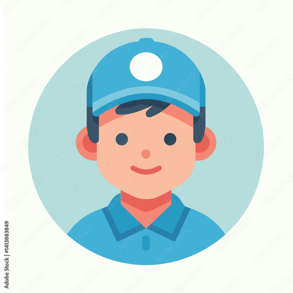 Delivery person smiling in a circular graphic background Delivery person smiling in a circular graphic background