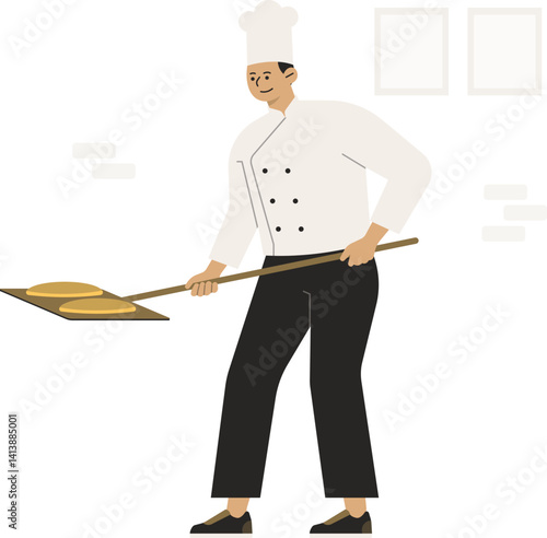 Chef Job Proffesion Baker Bakery Pastry Character Illustration Cake Cooking Bread Food Kitchen Cuisinier Croissant Dough Dessert Sweet Shop Business