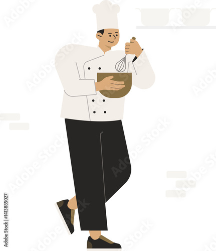 Chef Job Proffesion Baker Bakery Pastry Character Illustration Cake Cooking Bread Food Kitchen Cuisinier Croissant Dough Dessert Sweet Shop Business