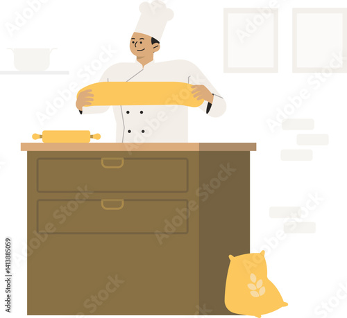 Chef Job Proffesion Baker Bakery Pastry Character Illustration Cake Cooking Bread Food Kitchen Cuisinier Croissant Dough Dessert Sweet Shop Business