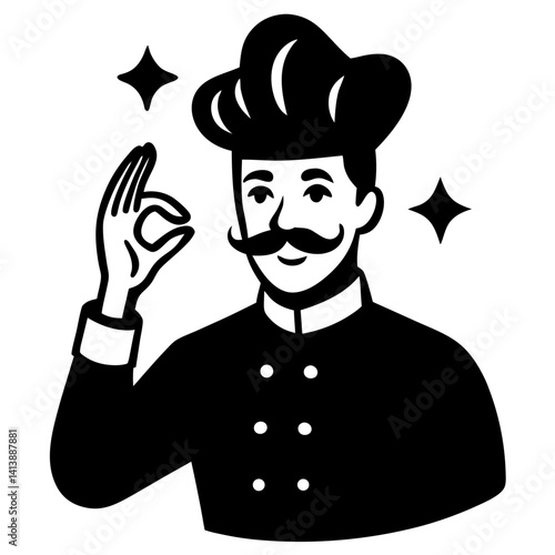 Chef with mustache making ok hand gesture