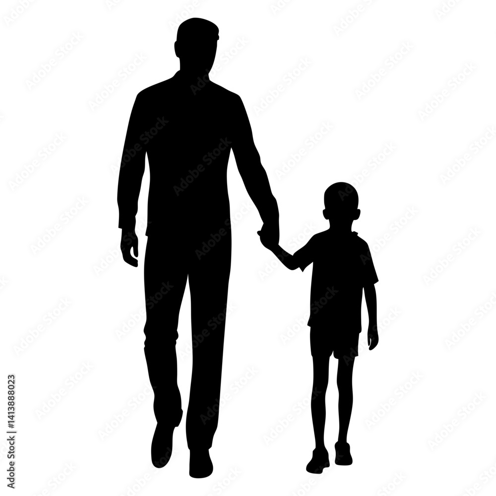 Silhouette of father and son holding hands Silhouette of father and son holding hands