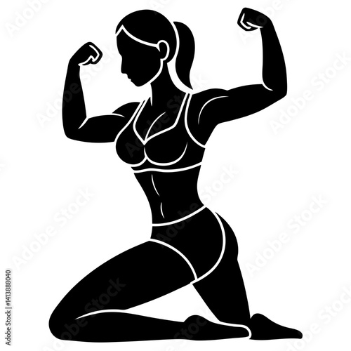 Silhouette of muscular woman flexing biceps