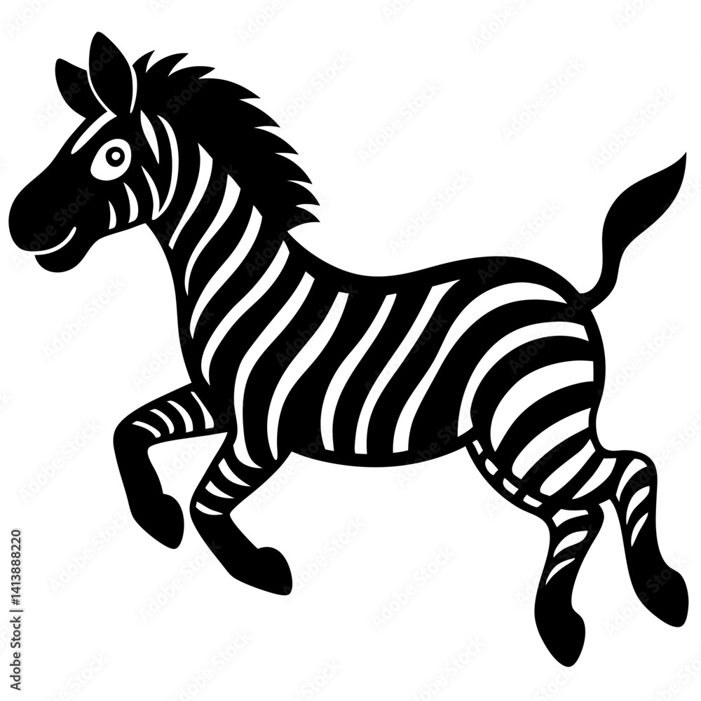 Fototapeta premium Cartoon zebra running silhouette vector art