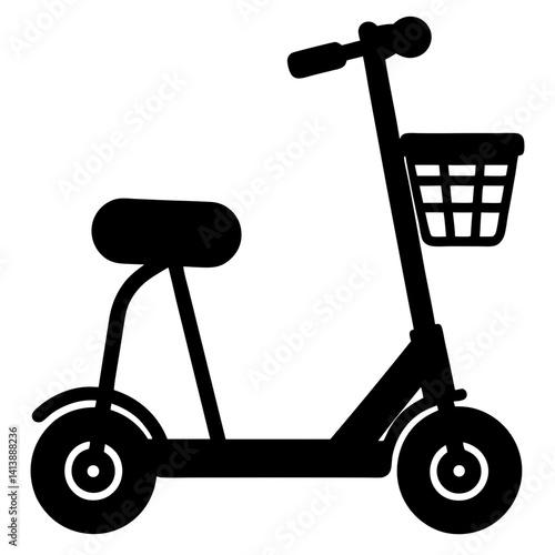 Silhouette of a seated scooter with a basket