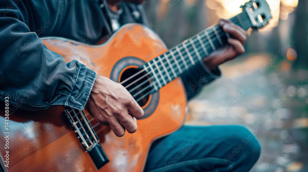 Fototapeta premium Latino street musician playing guitar