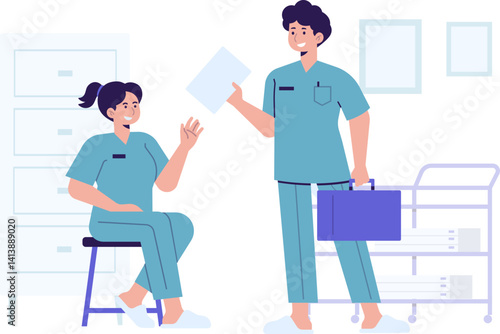 Medical Hospital Doctor Nurse Medicine Health Care Character Illustration Cartoon Profession Teamwork Specialist Clinic Job Team Staff People Career Paramedic