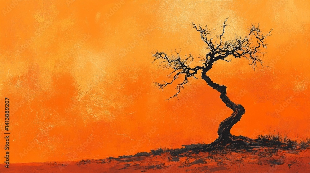 Orange Sunset, Silhouette Tree
