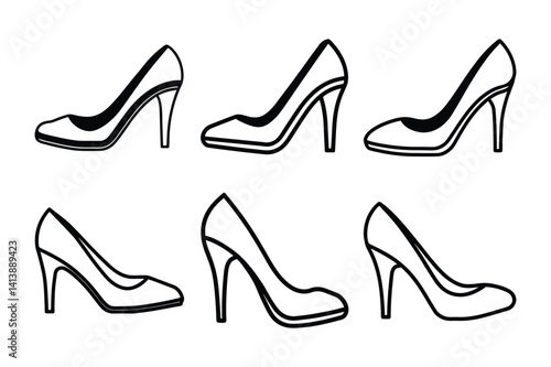 Collection of high heeled shoes with modern design and sleek line art