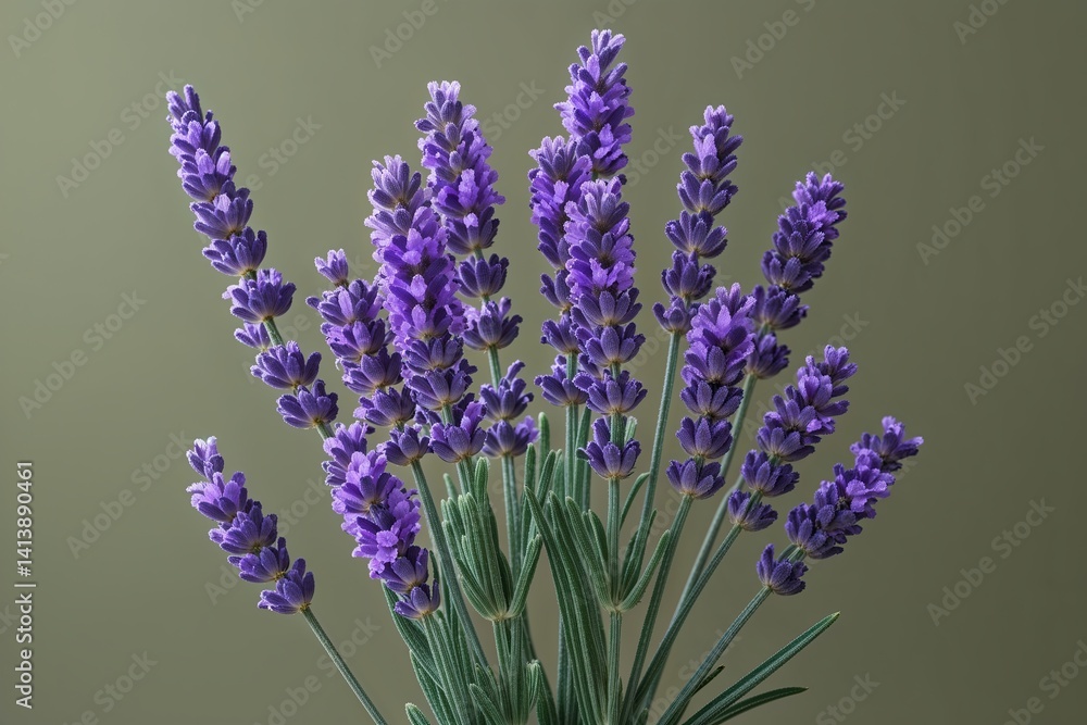 Fototapeta premium Beautiful Lavender Blossom Isolated on Soft Khaki Background