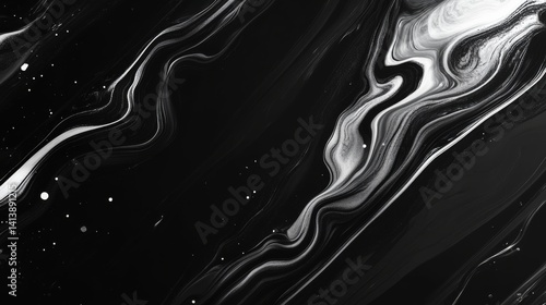 Black and white monochrome abstract liquid flow texture with grainy gradient overlay.