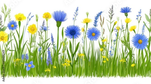 Vibrant meadow flowers and grass border