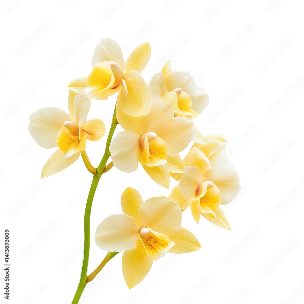 Fototapeta premium Vibrant yellow thai orchid flower with delicate petals on a Transparent background, Isolated image yellow flowers on PNG background