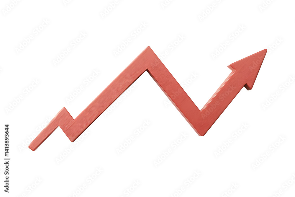 Red upward arrow graph showing rising trend isolated on cut out PNG or transparent background. Concept of changes in market prices and of revenue increase, stock or business growth. Red upward arrow graph showing rising trend isolated on cut out PNG or transparent background. Concept of changes in market prices and of revenue increase, stock or business growth.
