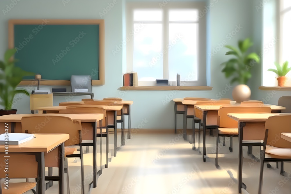 Fototapeta premium Blurred School Classroom Background with Learning and Teaching Theme