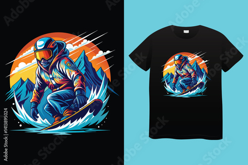 Ski winter sport vintage typography t shirt design with glasses and skier silhouette	