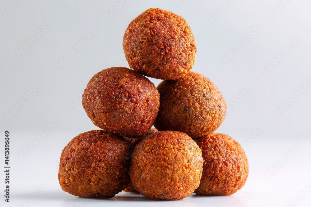 A stack of delicious falafel balls isolated on a clean white background, perfect for illustrating Middle Eastern cuisine or healthy snacks. lychee on a white background A stack of delicious falafel balls isolated on a clean white background, perfect for illustrating Middle Eastern cuisine or healthy snacks. lychee on a white background