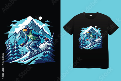 Ski winter sport vintage typography t shirt design with glasses and skier silhouette	