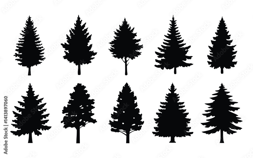 Trees vector silhouette set