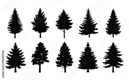 Obraz na płótnie Trees vector silhouette set w salonie