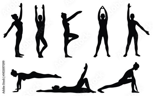 Obraz na płótnie Women's yoga and meditation vector silhouette set w salonie