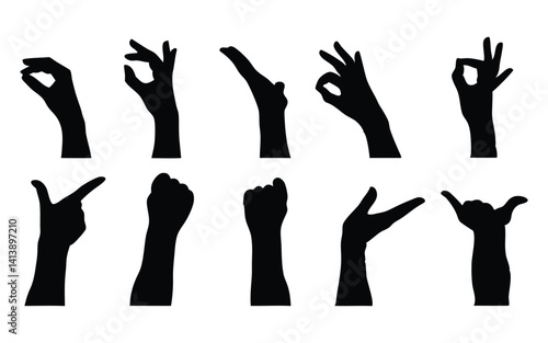 Obraz na płótnie Hand gestures vector silhouette set w salonie