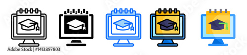 Online Study Schedule Icon Set Multiple Style Collection