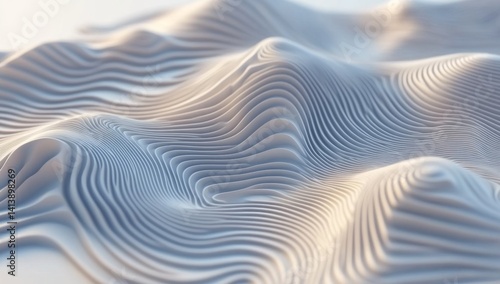 Abstract textured landscape of undulating lines.  Detailed layers create a soft, flowing 3D topography effect