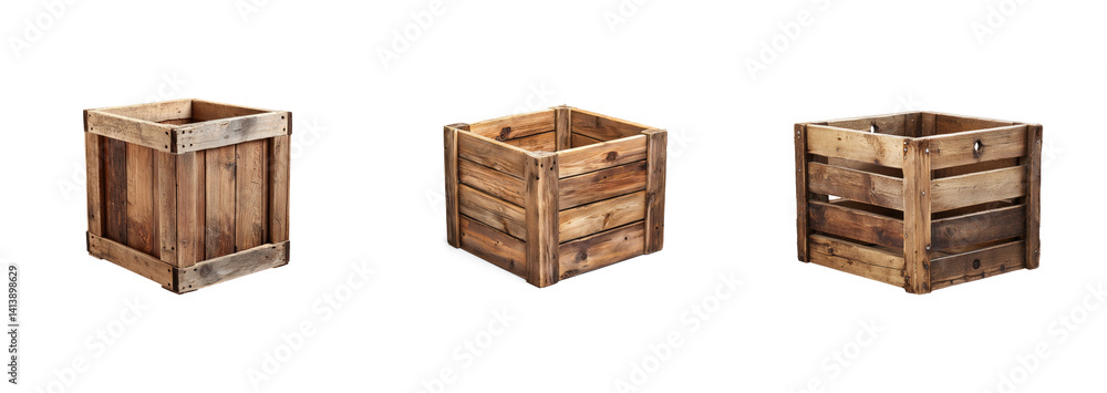 Collection of Wooden Crate isolate on transparent background Collection of Wooden Crate isolate on transparent background