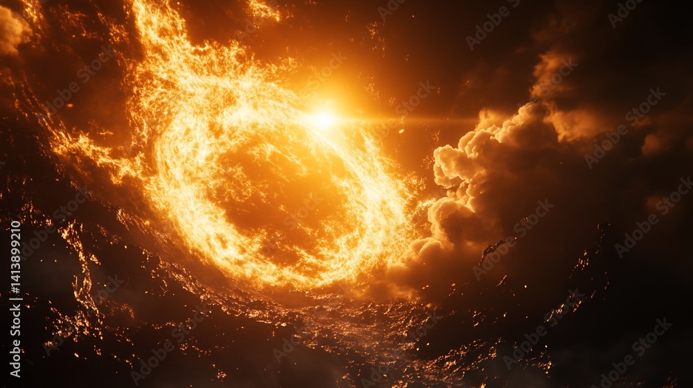 Fiery Ring of Inferno: A Celestial Vortex of Burning Light