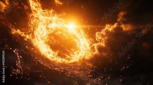 Obraz na płótnie Fiery Ring of Inferno: A Celestial Vortex of Burning Light w salonie