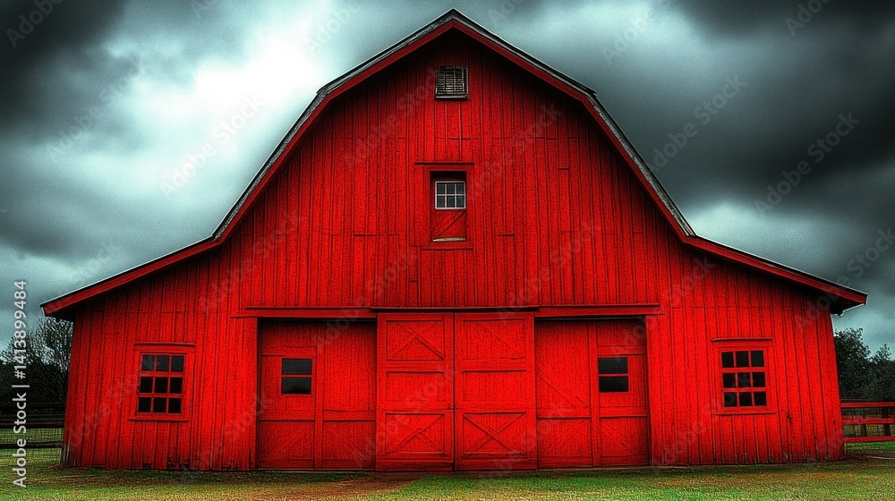 Red barn under stormy sky Red barn under stormy sky