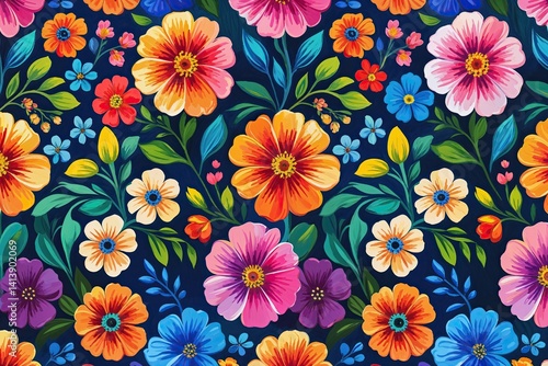 Vibrant Floral Oil Painting Background Pattern in Vivid Colors