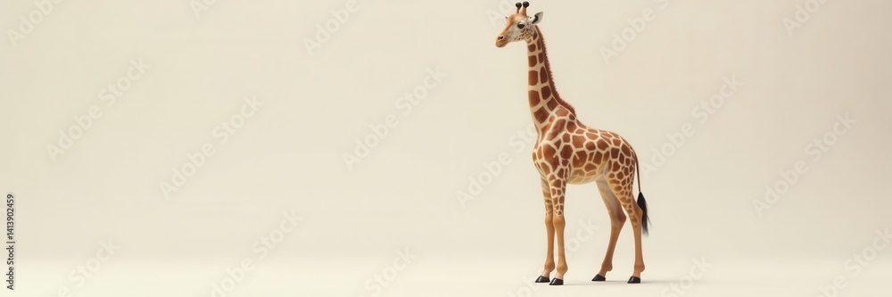 Naklejka premium Elegant giraffe, light face, dark legs, neutral background, standing, legs