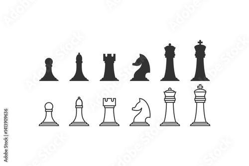 black and white chess pieces icon set