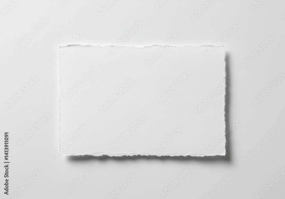 Naklejka premium A torn piece of white paper with a rough edge on a white surface casting a soft shadow beneath it