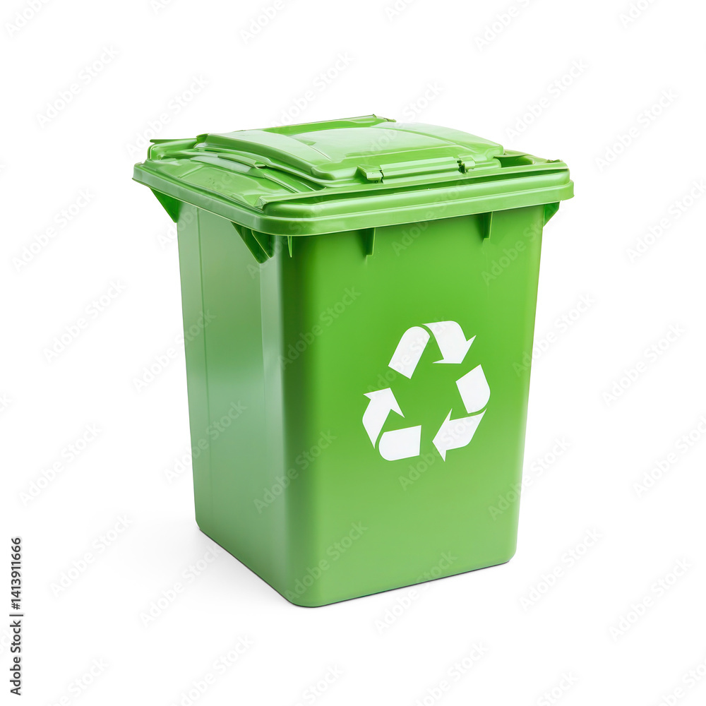 A Recycle trash bin in green color isolate on transparent background A Recycle trash bin in green color isolate on transparent background
