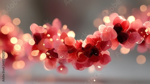 Festive Red   Gold Abstract Floral Design  Holiday Lights  Bokeh  Romantic  Elegant  3D Re
