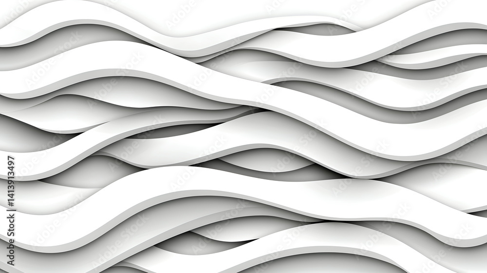 Obraz premium Abstract Grayscale Wave Pattern Layered 3D White Curves on Light Background