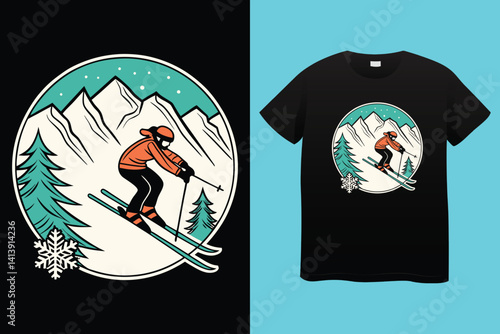 Vintage Ski Resort Scene with Stylish Skiers in Retro Outfits