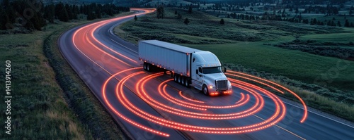 Autonomous truck on a winding road