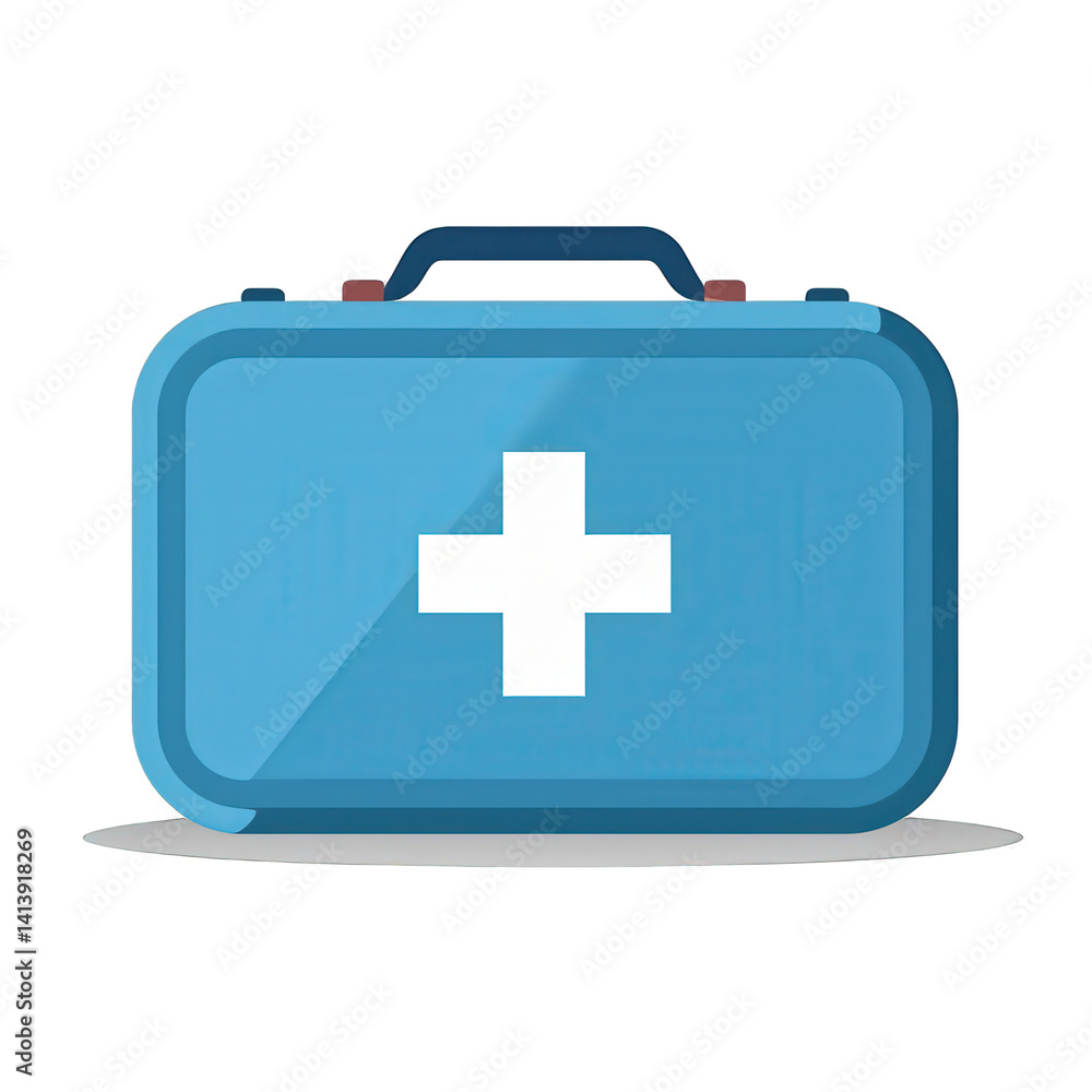 A vibrant blue first aid kit with a white cross symbol, placed on a clean surface, symbolizing health and safety, suitable for medical or emergency use in various contexts A vibrant blue first aid kit with a white cross symbol, placed on a clean surface, symbolizing health and safety, suitable for medical or emergency use in various contexts